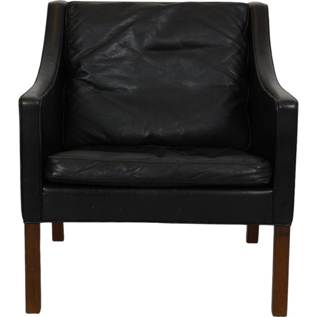 2207 Black Leather Armchair from Børge Mogensen, 1980s For Sale