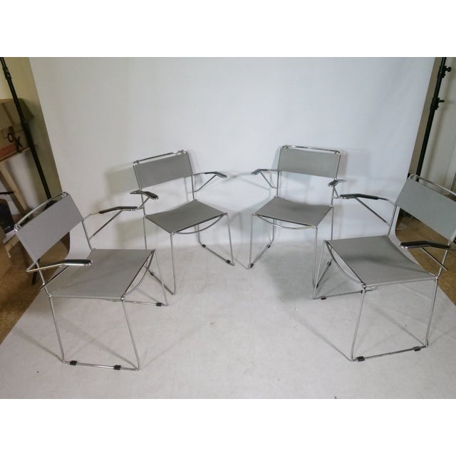 Mid-Century Stackable Chrome and Leather Chairs, Italy, 1970s, Set of 4 For Sale - Image 4 of 15