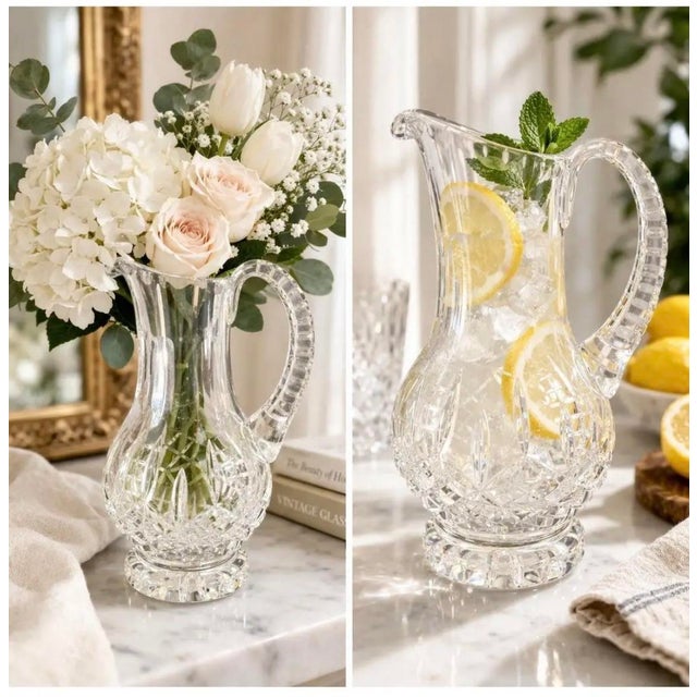 An elegant vintage cut crystal vessel featuring brilliant hobstar and starburst cutting, beautifully suited for use as a...