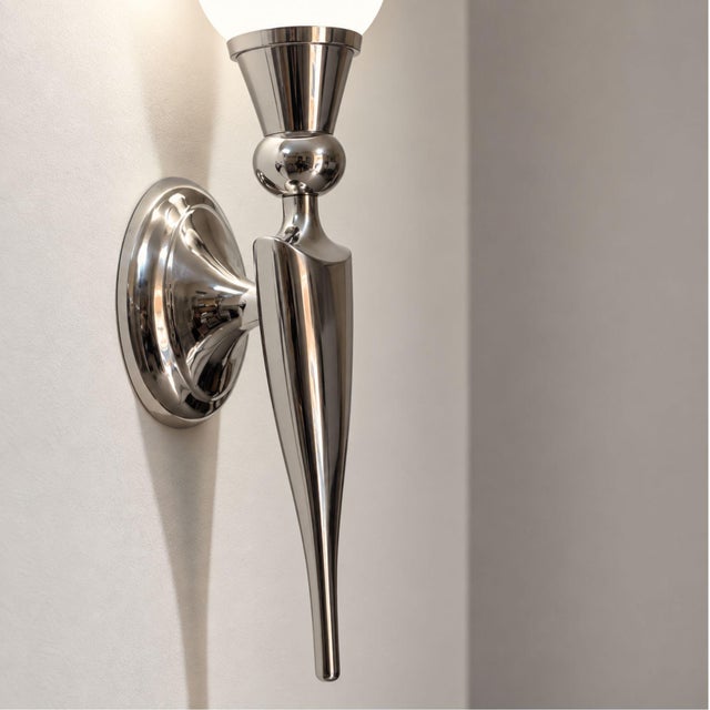 Mid 20th Century Mid 20th Century Art Deco Sconces Metal and Glass Wall Lights - Pair For Sale - Image 5 of 9