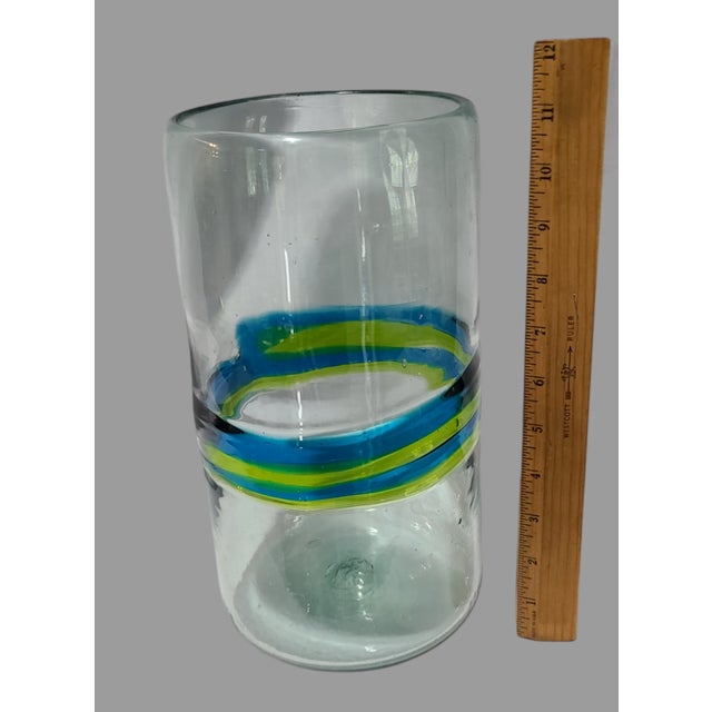 Mid-Century Modern Recycled Hand-Blown Art Glass Tube Vase Blue & Green Detail For Sale - Image 4 of 6