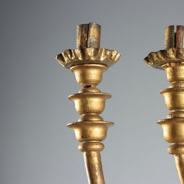 Seven-Branched Gilt Wood Candelabra For Sale - Image 4 of 9