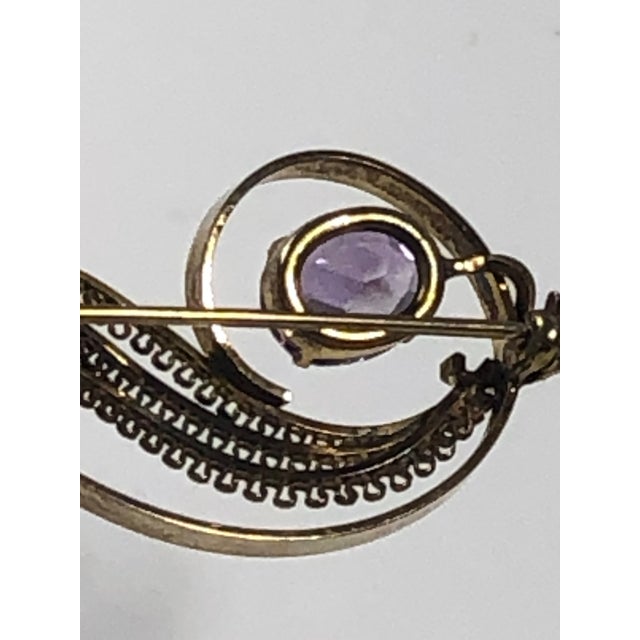 1950s Amethyst 14k Gold Filled Brooch For Sale - Image 10 of 10
