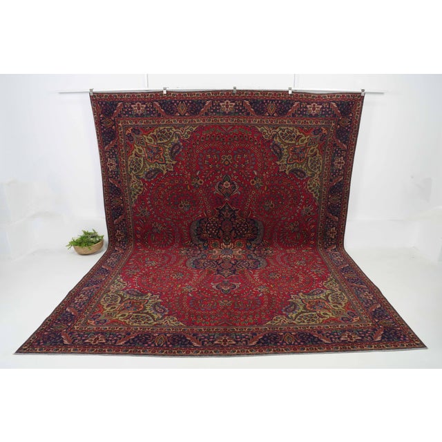 1970s Vintage Persian Handmade Wool 10x13 Red Area Rug For Sale In San Francisco - Image 6 of 11