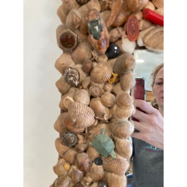 Tan Handcrafted Vintage Seashell Wall Mirror, Coastal Folk Art For Sale - Image 8 of 13