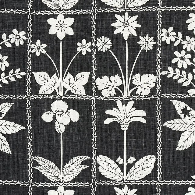 Mid-Century Modern Schumacher Georgia Wildflowers Fabric in Black For Sale - Image 3 of 5