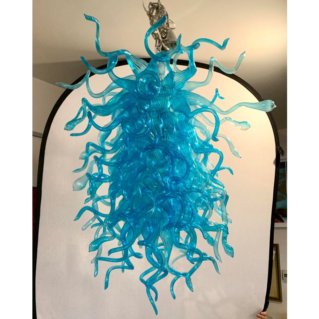 Turquoise Murano Glass Chihuly Style Chandelier | Chairish