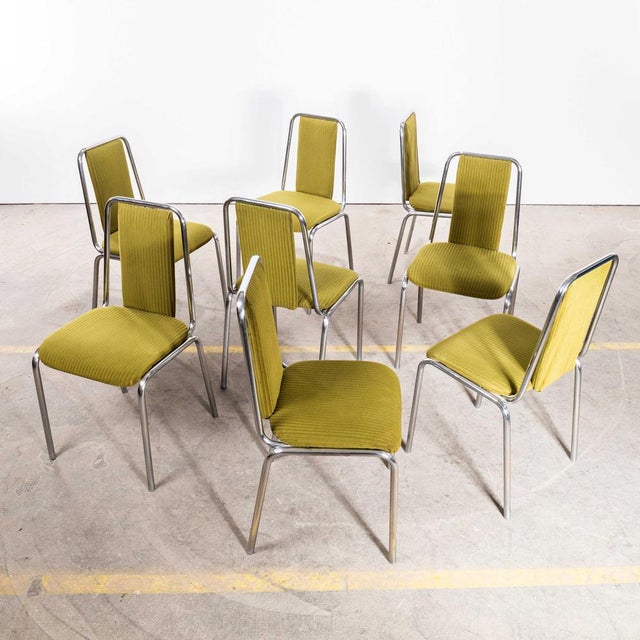 Olive Green Upholstered Chrome Framed Stacking Dining Chairs, 1980s, Set of 8 For Sale - Image 12 of 12