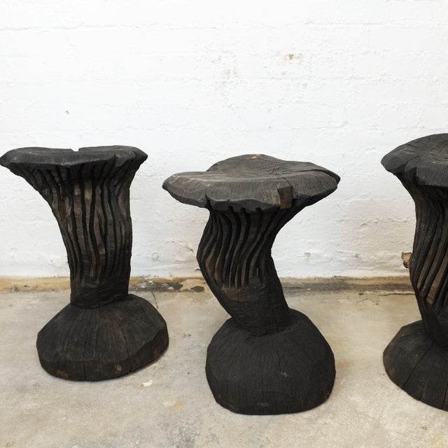Sculptural Side Tables in Burnt Wood, 1980s, Set of 3 For Sale - Image 12 of 12