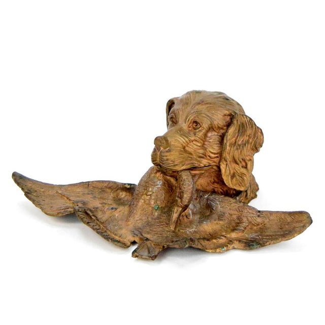 Metal Antique Bronze Hunting Dog Inkwell with Duck, 1900s For Sale - Image 7 of 7