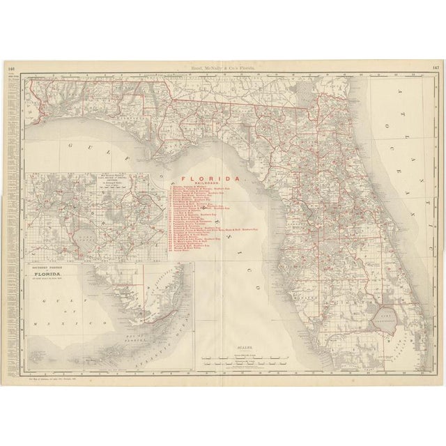 Antique Map of Florida The Sunshine State by Ran McNally, 1899 For Sale - Image 12 of 12