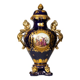 Gilt and Indigo Blue Porcelain Amphora Vase, 20th Century For Sale