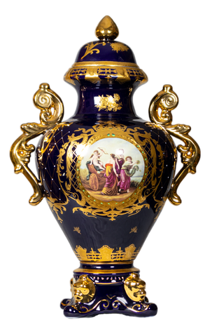 Gilt and Indigo Blue Porcelain Amphora Vase, 20th Century