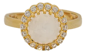 Moon Gemstone Gold & Diamond Statement Ring, Size 8
