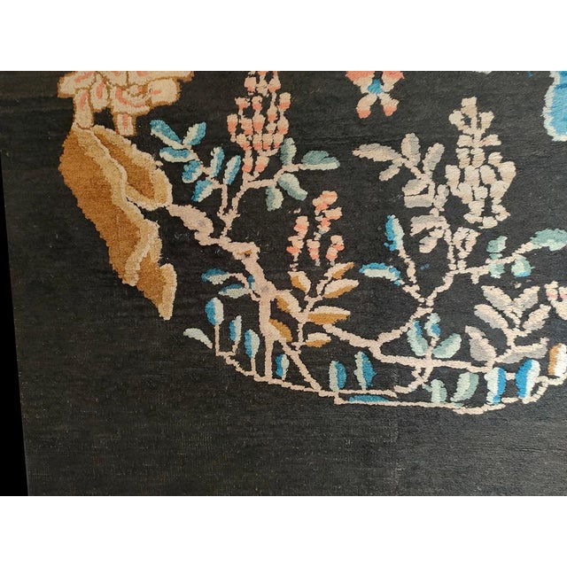 Chinese 1890s Black Floral Medallion Antique Chinese Peking Rug 3'6" X 3'6" Hand Knotted Wool Carpet For Sale - Image 3 of 6