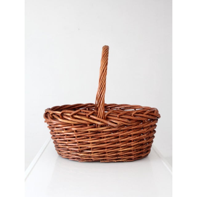 Vintage Large Willow Gathering Basket With Tall Handle For Sale - Image 16 of 16