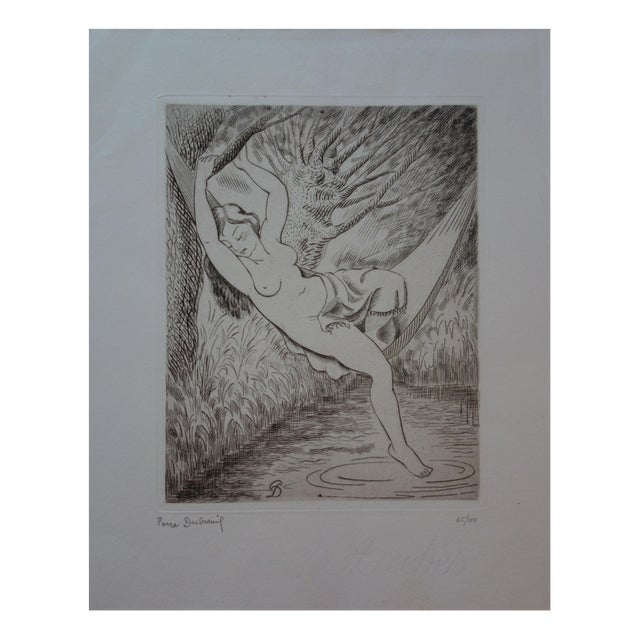 Pierre Dubreuil, Bather in a Hammock, Original Signed Engraving For Sale