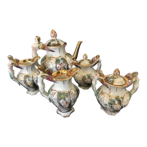 1920s Capodimonte Coffee Pot Creamers and Sugar Bowls Serving Set- 5 Pieces