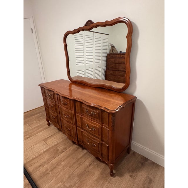 Wood French Provincial Dresser With Mirror, C. 1960s-1970s For Sale - Image 7 of 16