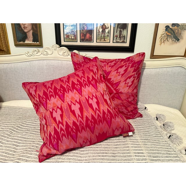 Tribal Bohemian Magenta Ikat Pillow Covers From Vietnam- A Pair For Sale - Image 3 of 12