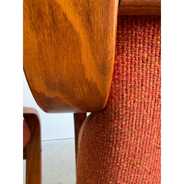 1970s Mid Century Westnofa Norway Cantilevered Bentwood and Orange Wool Lounge Chair Pair For Sale - Image 10 of 12