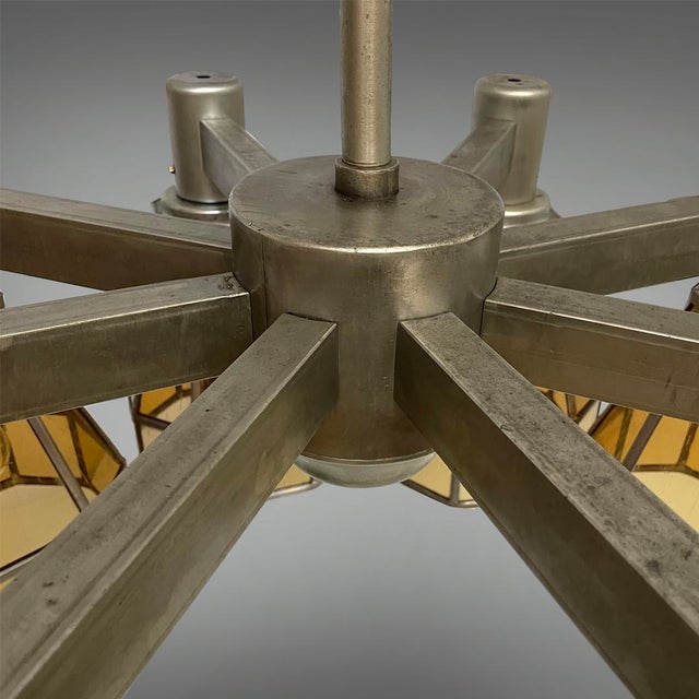 Art Deco German Chandelier in Yellow Glass and Metal, 1930s For Sale - Image 14 of 18