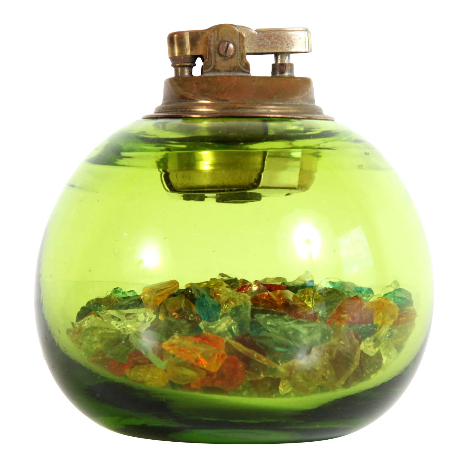 Vintage Mid Century Modern Green Art Glass Table Lighter