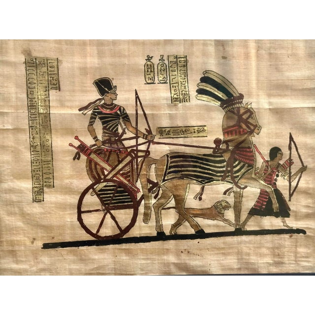 Transitional Antique Egyption Hand Made Papyrus Painting For Sale - Image 3 of 4