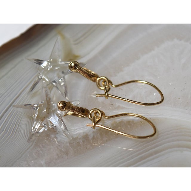 Vintage 14k Yellow Gold Rock Crystal Star Earrings, A Pair For Sale - Image 12 of 18
