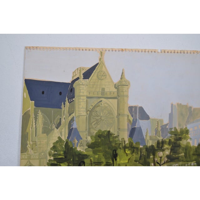French School of the 20th Century "Paris - View of St Germain L'Auxerrois" Gouache Monogrammed, Dated 1958 For Sale - Image 4 of 11