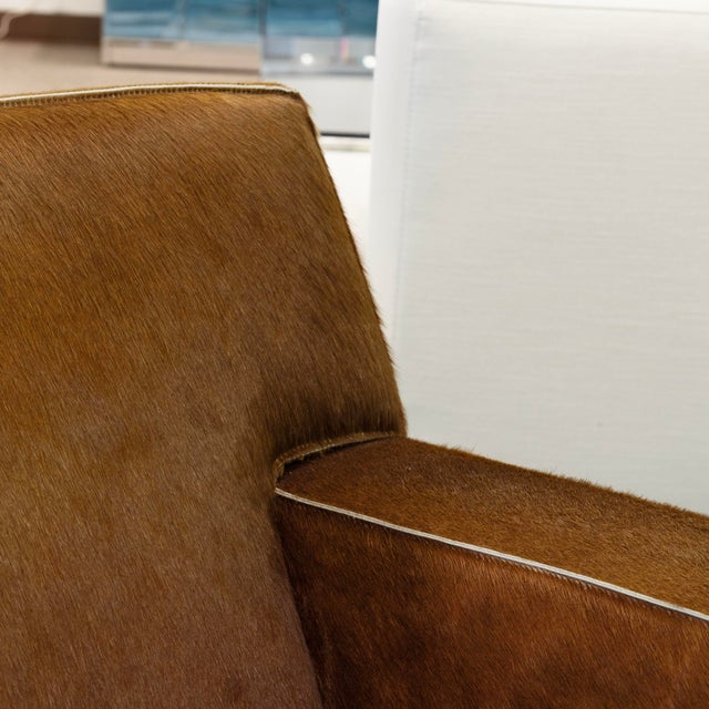 Contemporary Low Profile Cognac Colored Animal Hide Arm Club Chair For Sale - Image 4 of 8