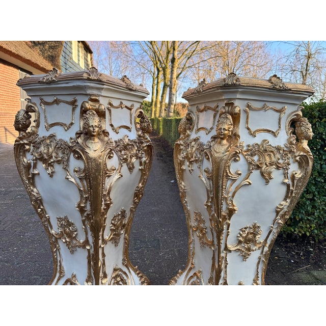 Cream Late 20thC Italian Baroque Cream Gold Pedestals Pair For Sale - Image 8 of 18