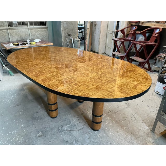 Exceptional Exotic Burl Wood Race Track Oval Dining or Conference Table For Sale - Image 15 of 16