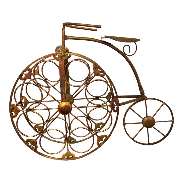 Vintage Large Brass Like Bicycle Wine Bottle Rack For Sale