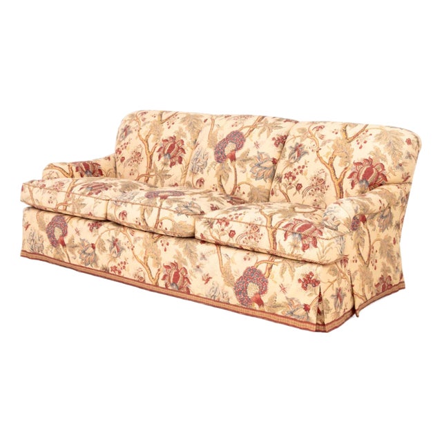 Floral Print Upholstered Three-Seat Sofa For Sale