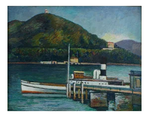 Jetty on the Lake Iseo - Original Oil on Board by P. Marussig - 1928/30 1928/30