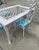 Boho Chic 1970s White Wicker Dining Table With Metal Chairs and Blue Accent Cushions For Sale - Image 3 of 9