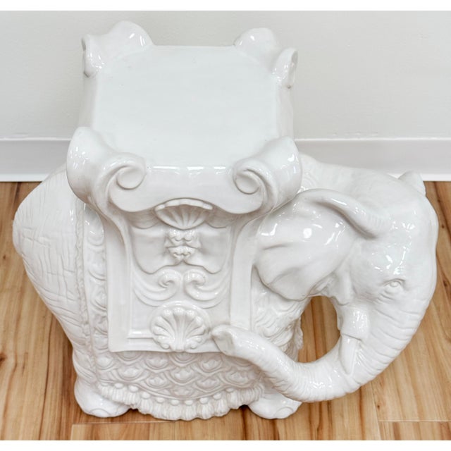 Asian Vintage Ivory Ceramic Elephant Table or Garden Stool For Sale - Image 3 of 10