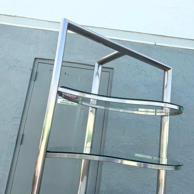 Postmodern Sculpted Brushed Metal Etagere/Bookshelf With Tear Drop Glass Shelves For Sale - Image 10 of 12