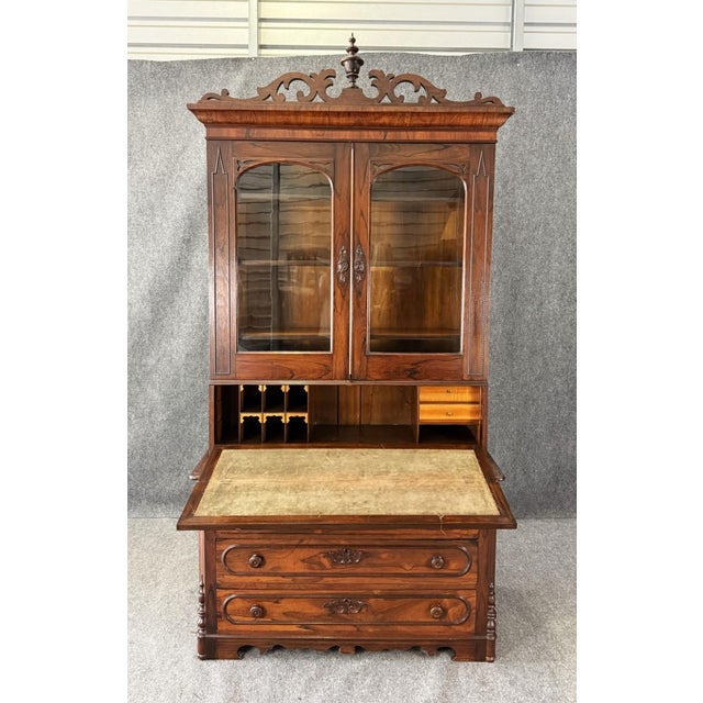 19th Century 19th Century Rosewood Secretary Desk With Bookcase Top For Sale - Image 5 of 18