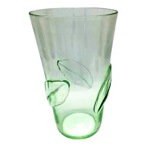 Large Vintage 1960s Light Green Blenko Vase With Applied Leaves #366-Ll
