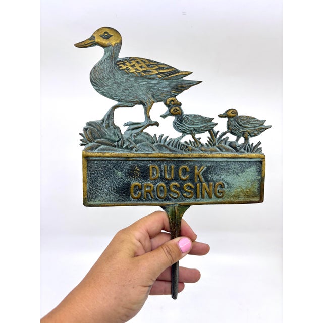 Vintage cast iron patina metal sign. Duck crossing. Stake it in the ground. Adds a cute element to your garden!