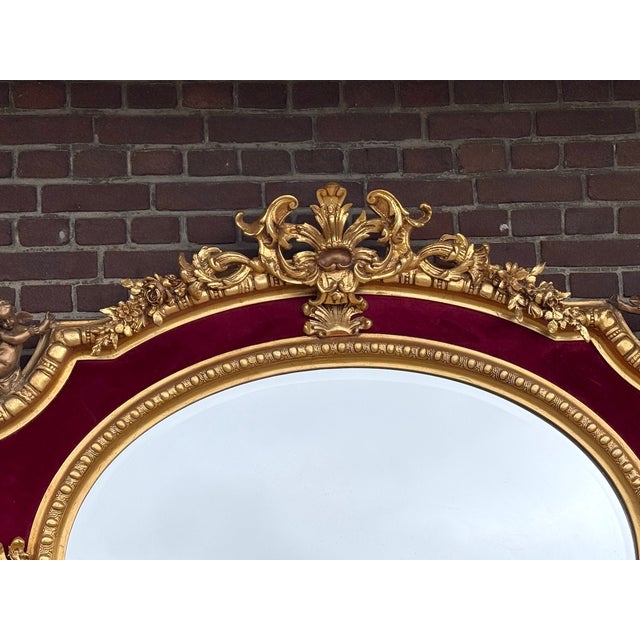1980 French Louis XVI Gold Velvet Wood Wall Mirror 1 Piece For Sale - Image 4 of 13