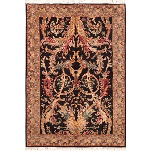 Art Nouveau 1990's Pak-Persian Black/Green Wool Rug - 6'1'' X 9'3'' For Sale - Image 9 of 9
