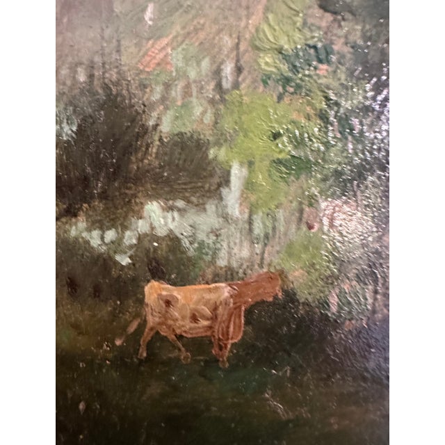 Antique English landscape having beautiful details and sky. Oil on canvas