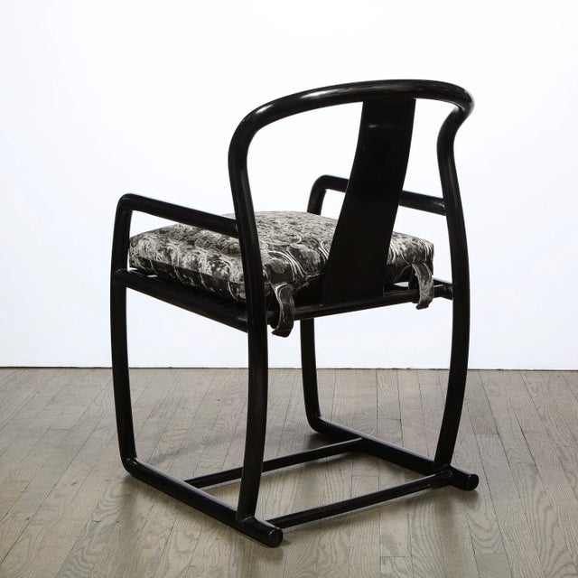Pair of Modern Armchairs in Smoked Emerald Velvet & Ebonized Walnut by Donghia For Sale In New York - Image 6 of 11