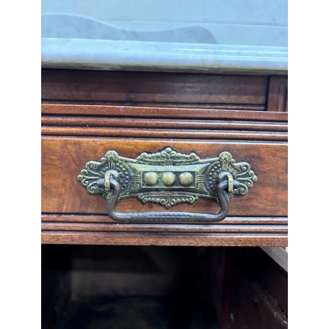 Antique Victorian Eastlake Walnut Marble Top Knapp Joint Washstand For Sale - Image 9 of 15