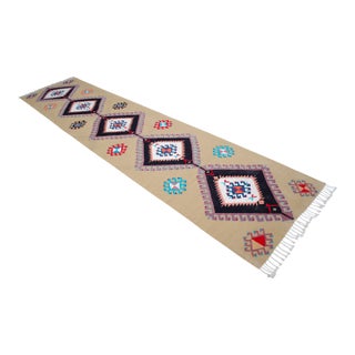 Hand Woven Silk Runner Rug. Extra Long Hallway Decor. Turkish Silk Kilim. Luxury Kitchen Decor - New - 3′1″ X 14′1″ For Sale