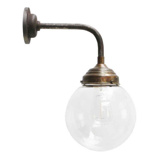 Vintage Clear Glass, Brass and Cast Iron Sconces For Sale