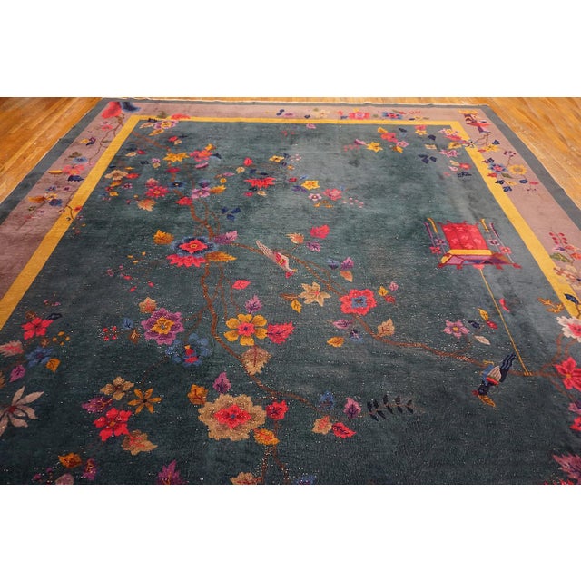 1920s A Wonderful Green Background Color Antique Handmade Wool Chinese Rug by Nichols Workshop For Sale - Image 5 of 9